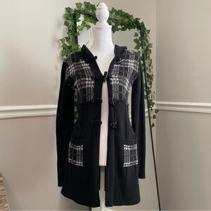 Black Plaid Hooded Cardigan